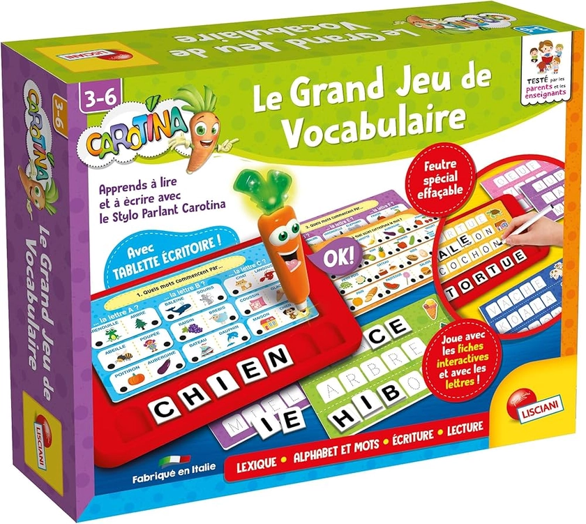 Lisciani - Carotina - Stylo Parlant : Le Grand Jeu de Vocabulaire - Jeu Éducatif - Multicolore - Enrichit le vocabulaire - Interaction vocale - De 3 à 6 ans et Plus - Fabriqué En Italie