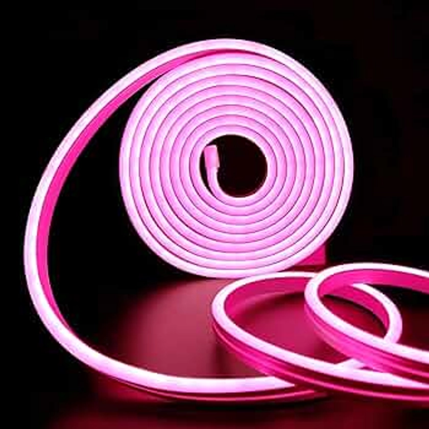 SZJMAO 16.4ft Neon LED Strip Lights Waterproof 600 SMD2835 LEDs 12V Flexible Silicone LED Neon Rope Light for Bedroom, Home, Party (No Power Adapter) (6 * 12mm, Pink)