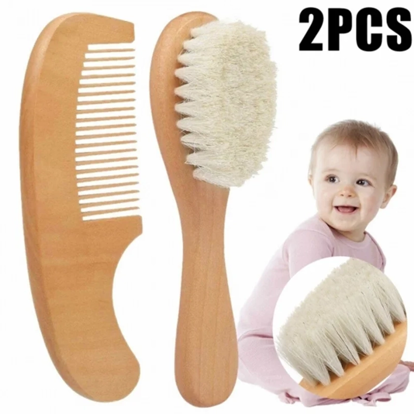 Cepillo de lana para bebé recién nacido, peine de madera, cepillo de pelo para recién nacido, masajeador de cabeza, peine portátil para bebé, cepillo de baño para el cabello