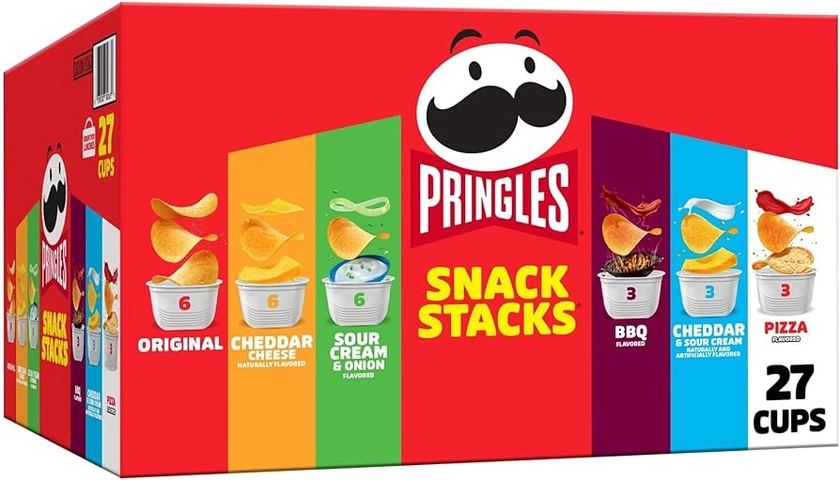 Pringles Potato Crisps Chips, Snack Stacks, Lunch Snacks, Office and Kids Snacks, Variety Pack (27 Cups)