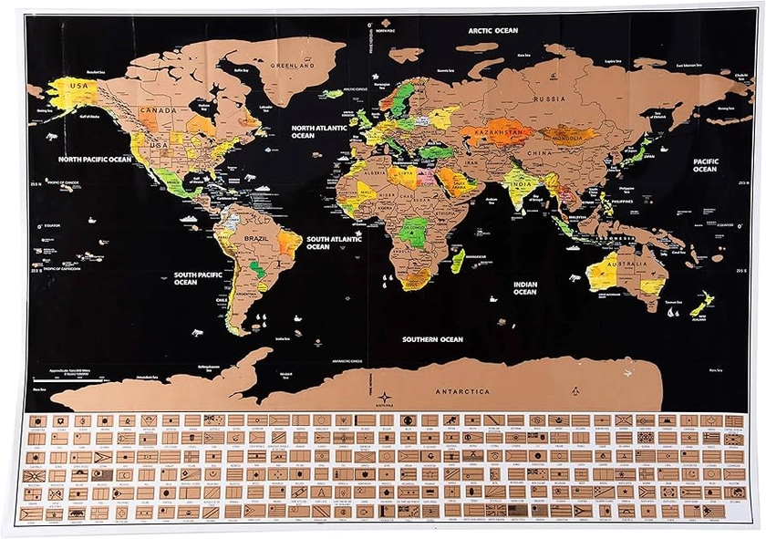 Amazon.com : Scratch Off World and USA Travel Map XL Poster w Precision Scratch Tools 33" x 23" –197 Countries/Flags w Detailed Cartography, Great Wall Decor, Gift : Office Products