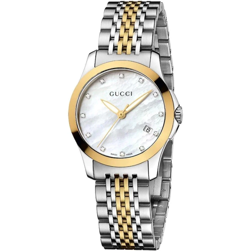 Ladies G-Timeless Gucci Two Tone Gold Plated And Silver Mother Of Pear