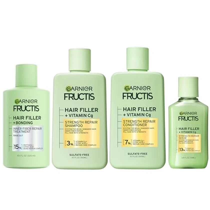 Garnier Fructis Hair Filler Bonding Pre-Shampoo Hair Treatment + Strength Repair Shampoo, Conditioner and Serum Set with Vitamin Cg, 4 Items, 1 Kit