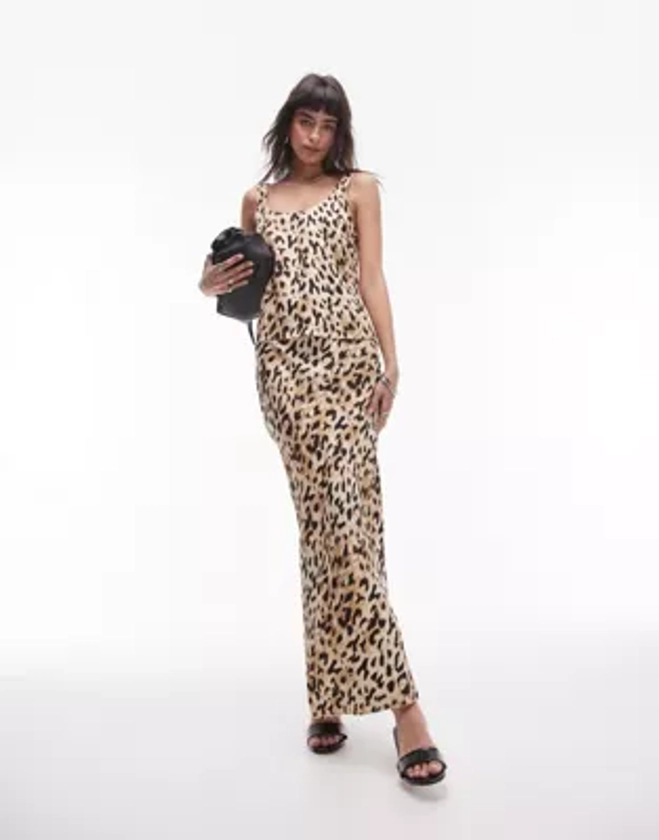Topshop co-ord satin bias maxi skirt in leopard | ASOS