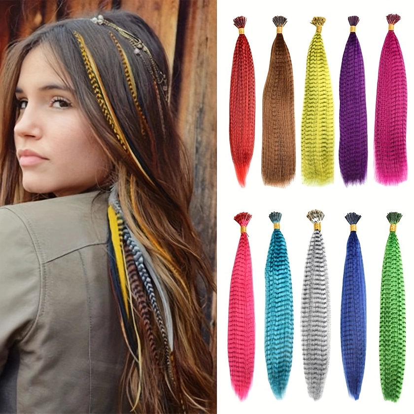 Colorful Feather Stick Hair Extension Sheet Colorful Feather Hair Extension 13 Color Set 10pcs Colorful Feather Hair Extension Colorful Feather Stripe