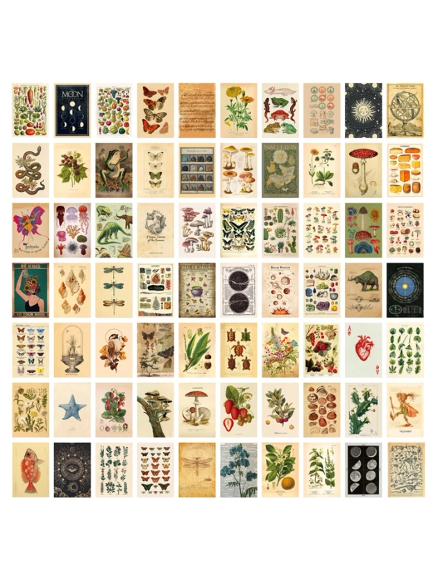 70pcs Vintage Wall Collage Kit, Aesthetic Pictures Room Decor For Bedroom, Posters For Room, Cute Trendy Boho Wall Decor For Teen Girls, Photo Pictures Dorm Wall, postcard