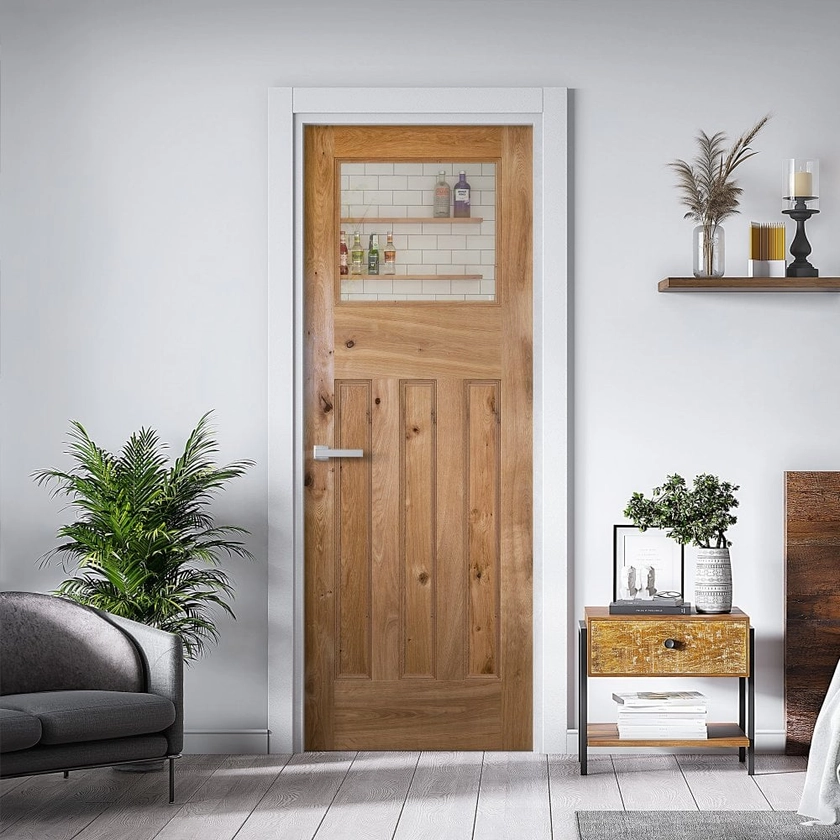 Internal Rustic Oak Fully Finished 1930's DX Clear Glass Door (LOLRUSOAKDXG)