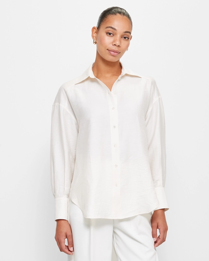 Linen Blend Relaxed Shirt - Preview - Cloud Dancer