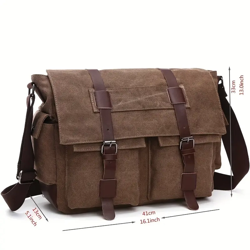 1pc Men's Casual Messenger Bag, Motorcycle Stye Travel Satchel Bag, Retro Canvas Bag, Durable Wear-resistant Tool Bag
