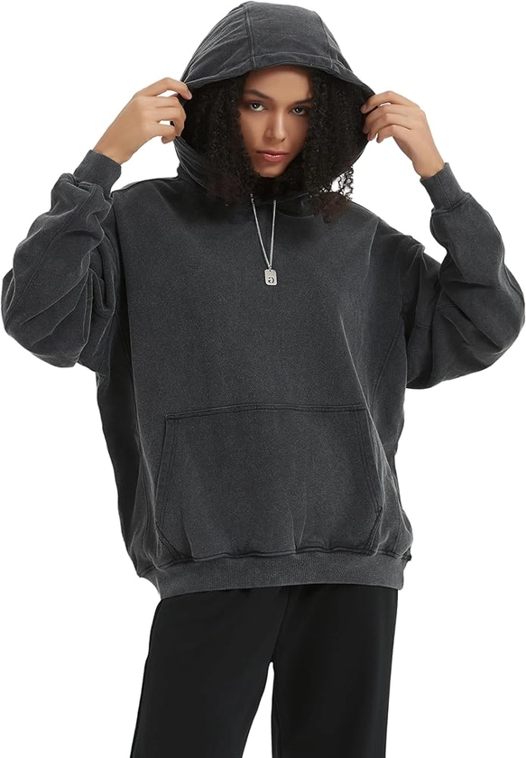 Women's Hoodies Sweatshirts Wash Loose Hoodie Sweatshirt Long Sleeve Kangaroo Pocket Pullovers Top