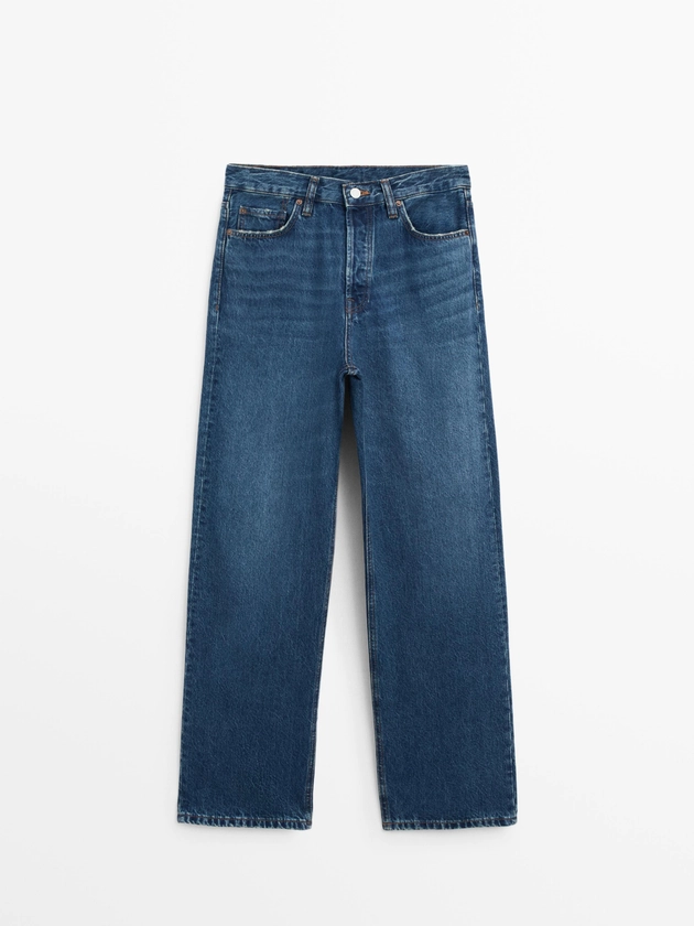 Faded straight-leg high-waist jeans · Medium Blue, Light Blue, Black, Blue · Dressy | Massimo Dutti