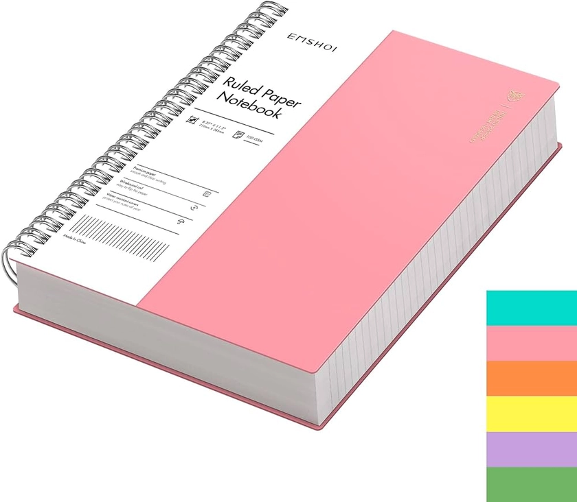 EMSHOI A4 Notebook College Ruled - 300 Pages/150 Sheets, Wirebound Notepad with 100gsm Lined Paper, Waterproof Softcover, Journal for Women Men Work Office School Writing, 21.5x27.9cm, Pink : Amazon.co.uk: Stationery & Office Supplies