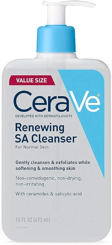 CeraVe Salicylic Acid Cleanser | 16 Ounce | Renewing Exfoliating Face Wash With Vitamin D for Normal Skin | Fragrance Free