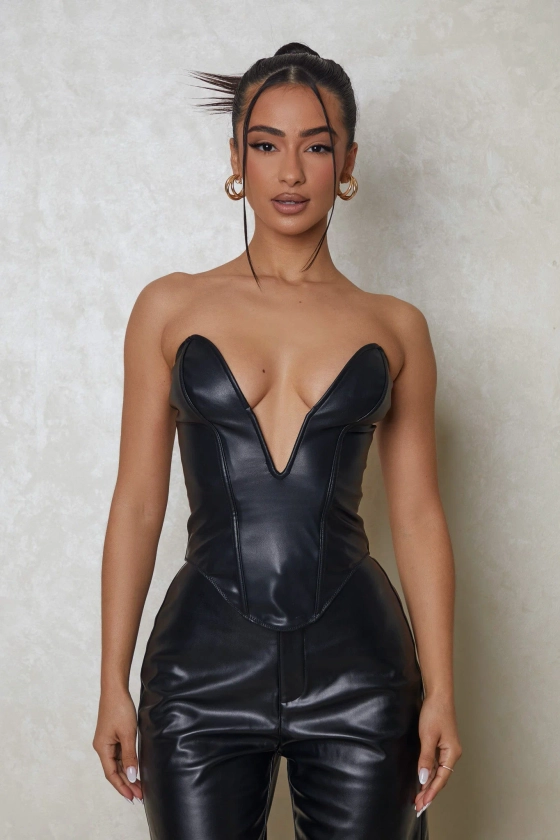 The Deep cut leather corset- Black – Mars The Label USA