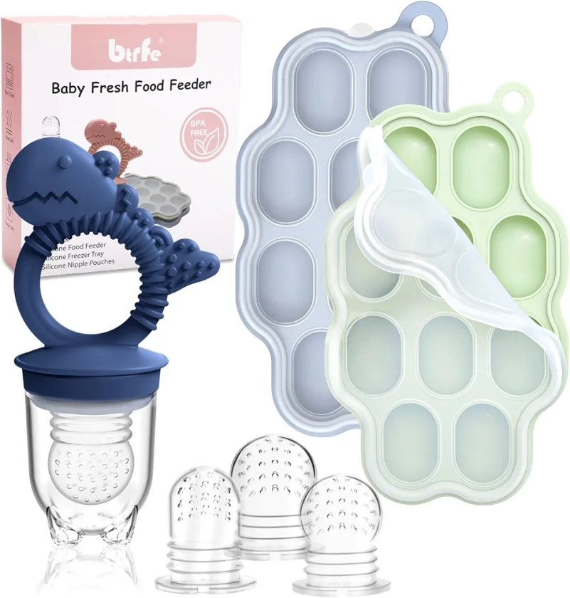 Baby Breastmilk Popsicle Molds with Baby Fruit Feeder Pacifier - btrfe Baby Silicone Nibble Freezer Tray Food Storage Containers for Toddler Teething & Infant Self Feeding,Blue