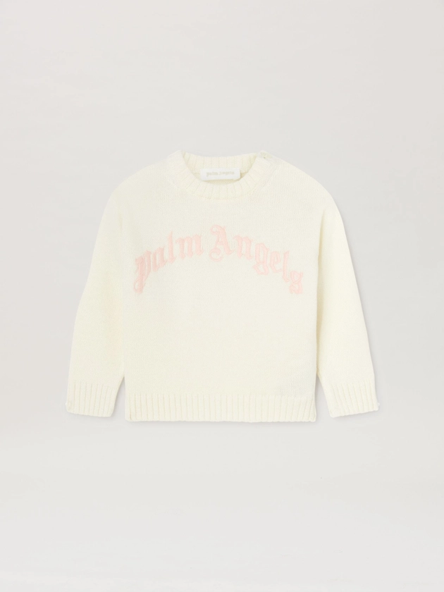 Curved Logo sweater in 0431 BUTTER LIGHT PINK - Palm Angels® Official