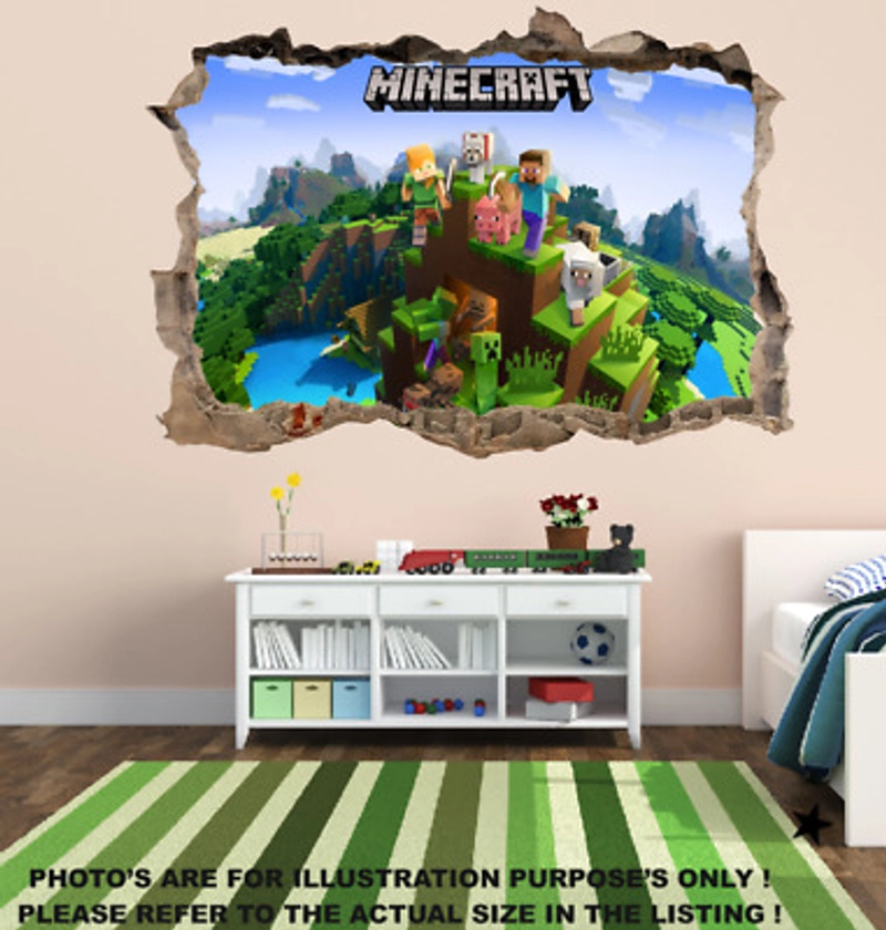 Minecraft Wall Sticker Smashed 3D Crack Kids Bedroom Decal Gift Game | eBay