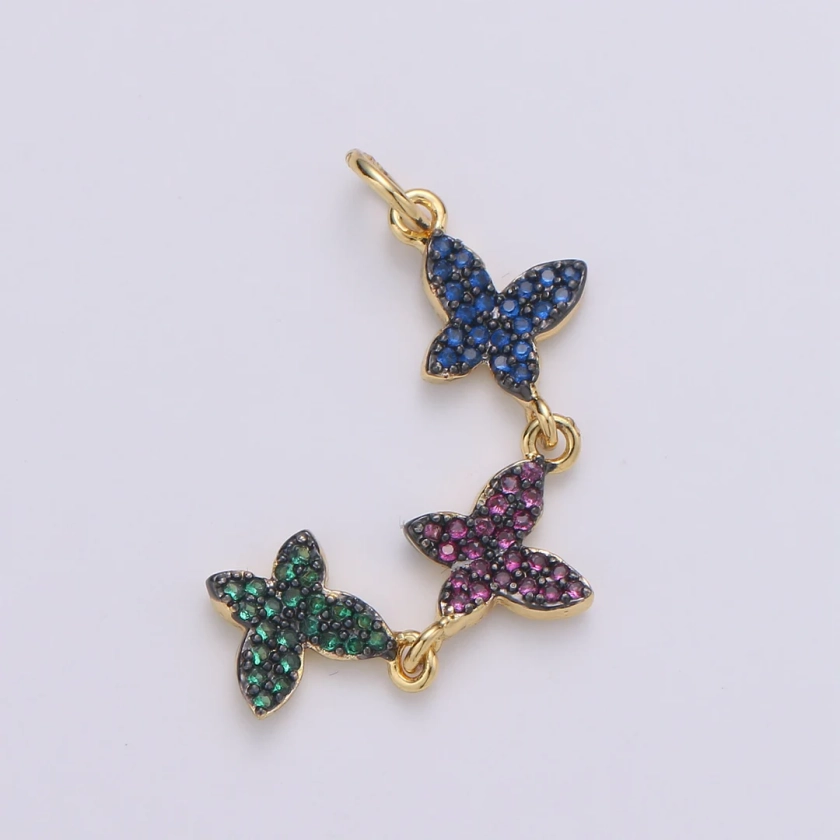 1pc. 24K Gold Lariat 3 Butterfly Charm, Red, Blue, Green CZ Pave Mariposa Lariat Pendant , Multi Color Moth Charm, CHGF-YL-001974 - Etsy