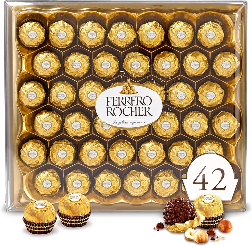 Amazon.com : Ferrero Rocher, 42 Count, Gourmet Milk Chocolate Hazelnut, Valentine's Chocolate, Individually Wrapped, 18.5 oz : Grocery & Gourmet Food
