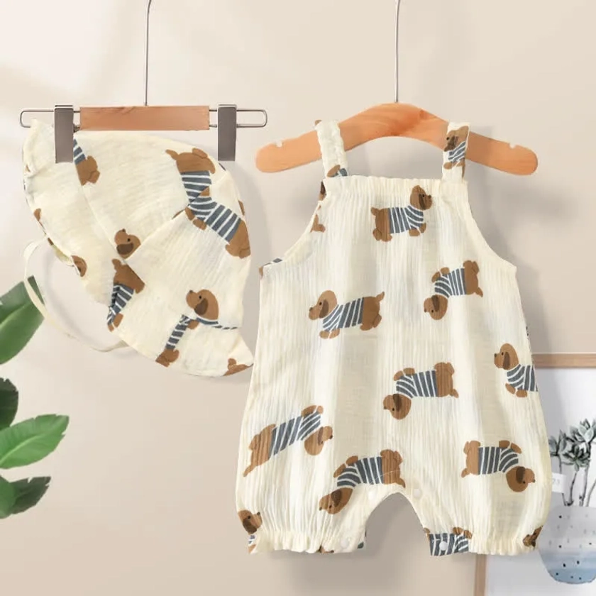 Baby Striped Dog Romper with Hat