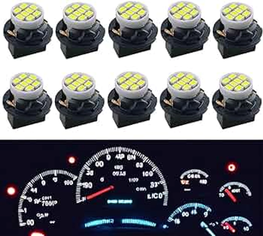 T10 194 168 LED Dash Instrument Light Bulbs White with Twist Lock Socket, Extremely Bright T10 Instrument Panel Gauge Cluster Dashboard Lights Bulbs 12V 8-SMD LED Chipset, 10Pcs/Set