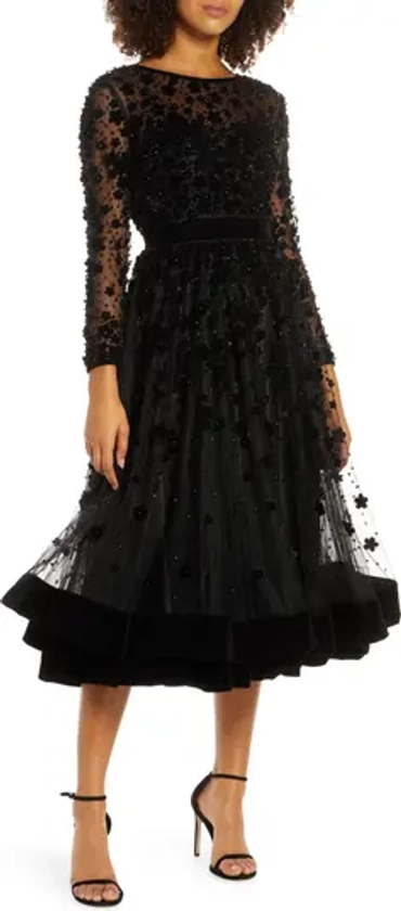 Mac Duggal Long Sleeve Fit & Flare Velvet Embellished Cocktail Dress | Nordstrom