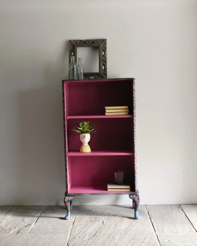Pink Floral Folk Vintage Display Cabinet Bookcase — Dingley Dell Creative