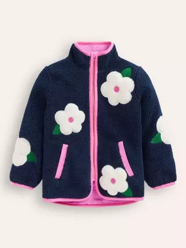 Mini Boden Kids' Borg Zip-Up Jacket, Navy/Multi