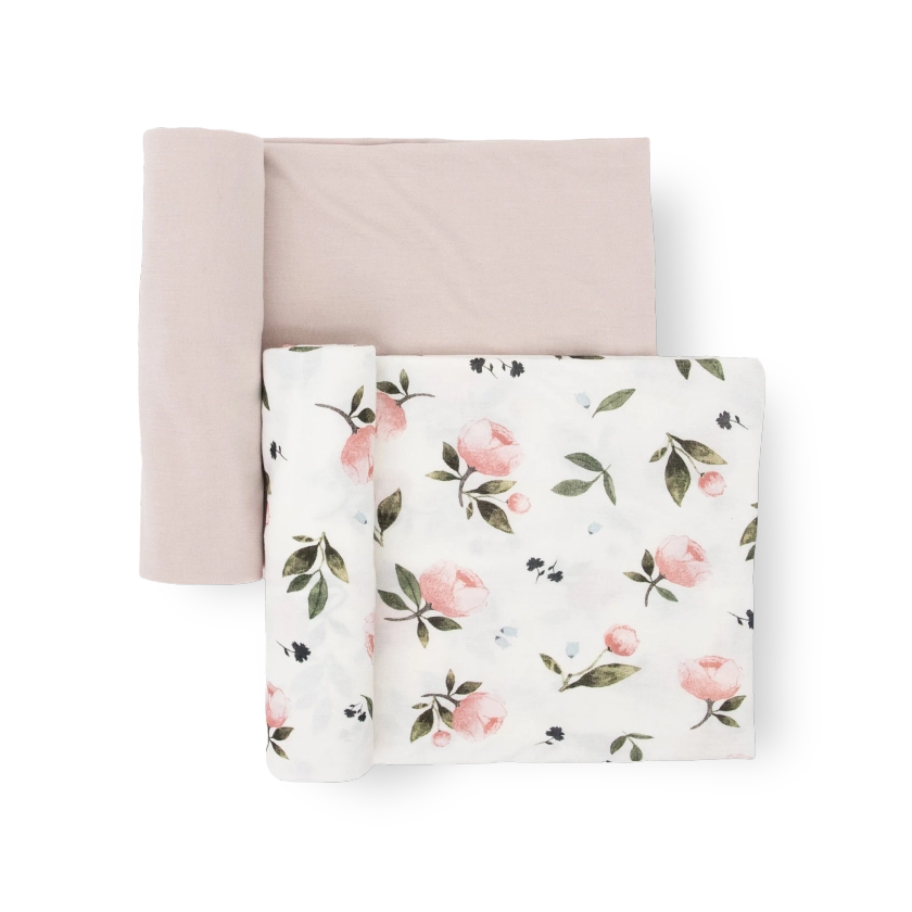 Stretch Knit Swaddle Blanket 2 Pack - Watercolor Rose