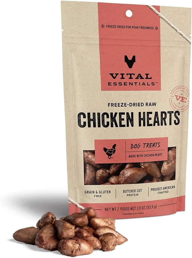 Vital Essentials Freeze Dried Raw Single Ingredient Dog Treats, Chicken Hearts, 1.9 oz