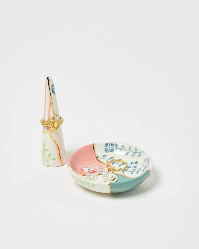 Ashbee Pink Ceramic Ring Holder & Trinket Dish Set of Two