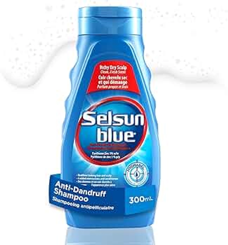 Selsun Blue Itchy Dry Scalp Anti-Dandruff Shampoo, 300 mL, Clean, Fresh Scent, For Itchy, Dry, Flaky, Scaly Scalp Associated with Dandruff & Seborrheic Dermatitis