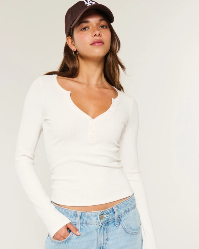 Women's Cozy Ribbed Seamless Fabric Henley | Women's | HollisterCo.com