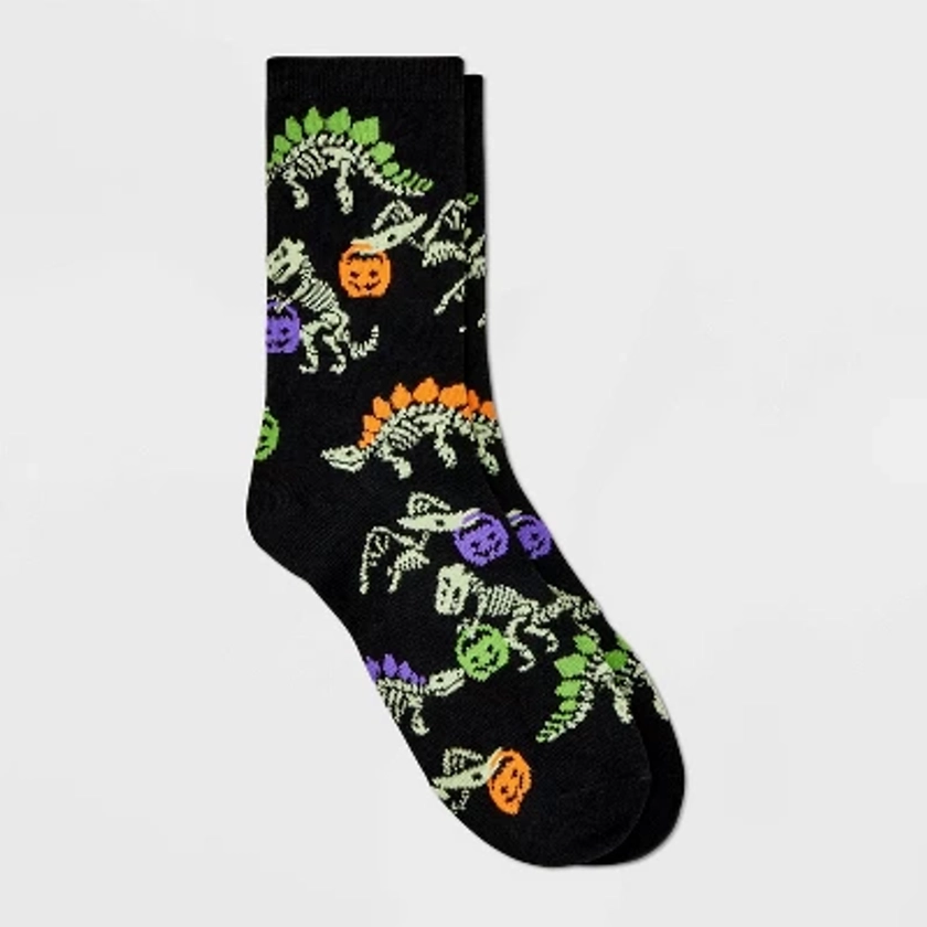 Women's Trick-or-Treat Dinosaur Glow-in-the-Dark Crew Socks - Hyde & EEK! Boutique™ Black 4-10