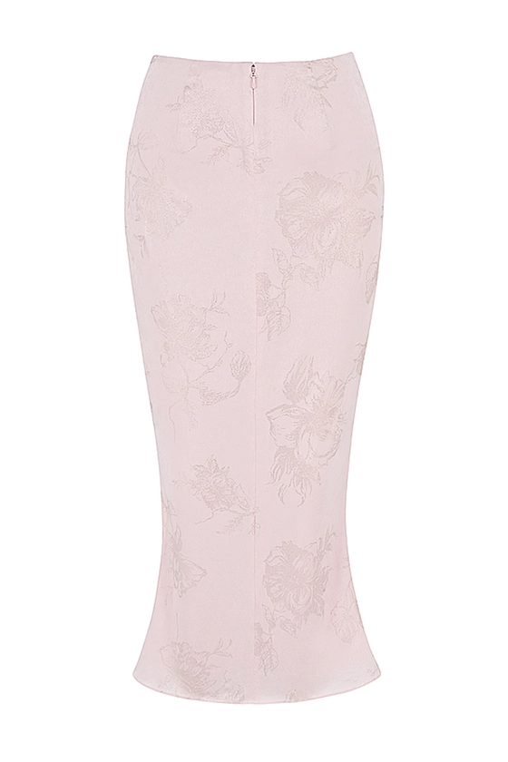 Clothing : Skirts : 'Luisette' Pink Metallic Floral Satin Midi Skirt 