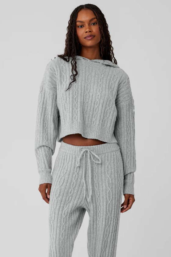 Cable Knit Winter Bliss Hoodie - Athletic Heather Grey