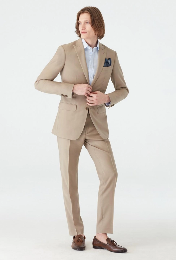 Custom Suits Made For You - Hamilton Sharkskin Sand Suit | INDOCHINO