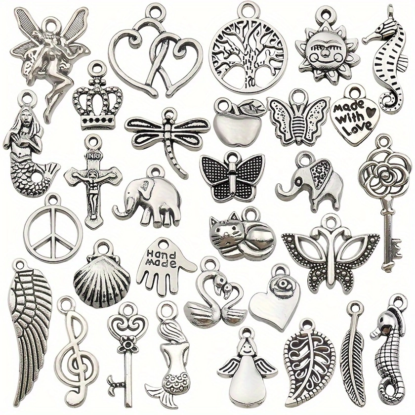30pcs Silvery Animal Alloy Pendants For Necklace Bracelet Jewelry Making