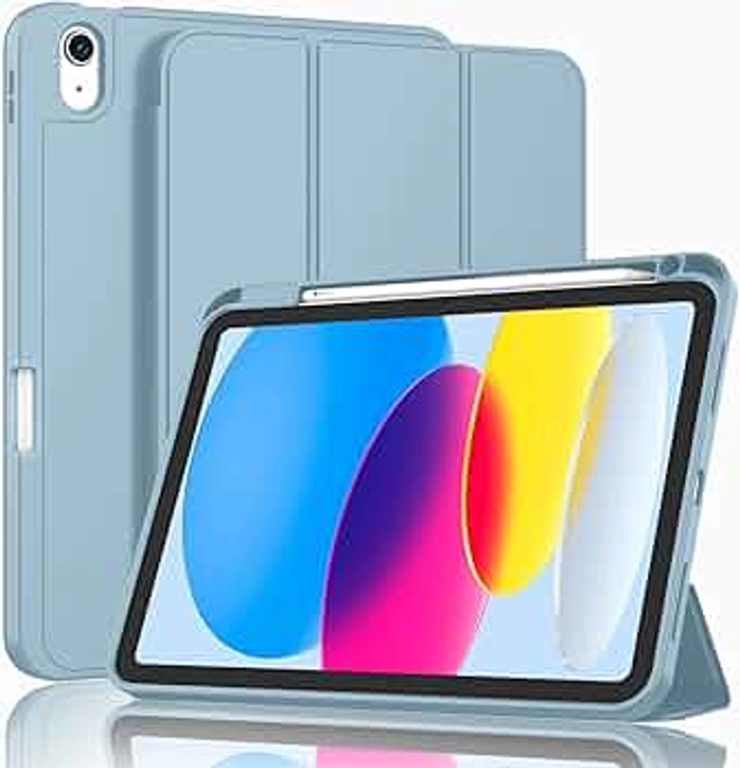 ZryXal New iPad 10th Generation Case 10.9 Inch 2022 with Pencil Holder, Smart iPad Case with Soft TPU Back [Support Auto Wake/Sleep] (Light Blue)