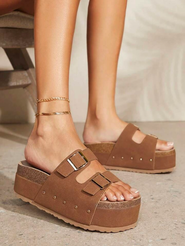 Les sandales à talons compensés et à semelles épaisses pour femmes conviennent à un usage quotidien | Mode en ligne | SHEIN FRANCE