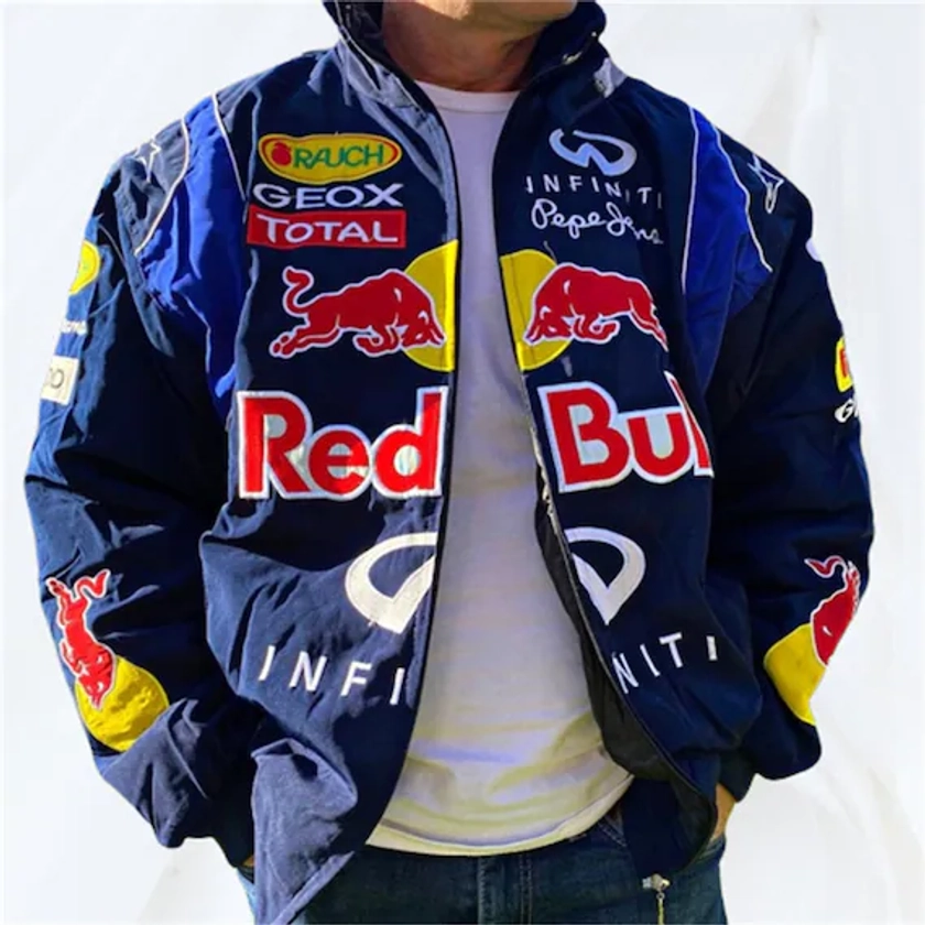 Red Bull Racing Jacket, Formula One Racing Jacket Retro, Flying Jacket, Racing Jacket, Fully Embroidered Jacket, Street Style, Birthday Gift