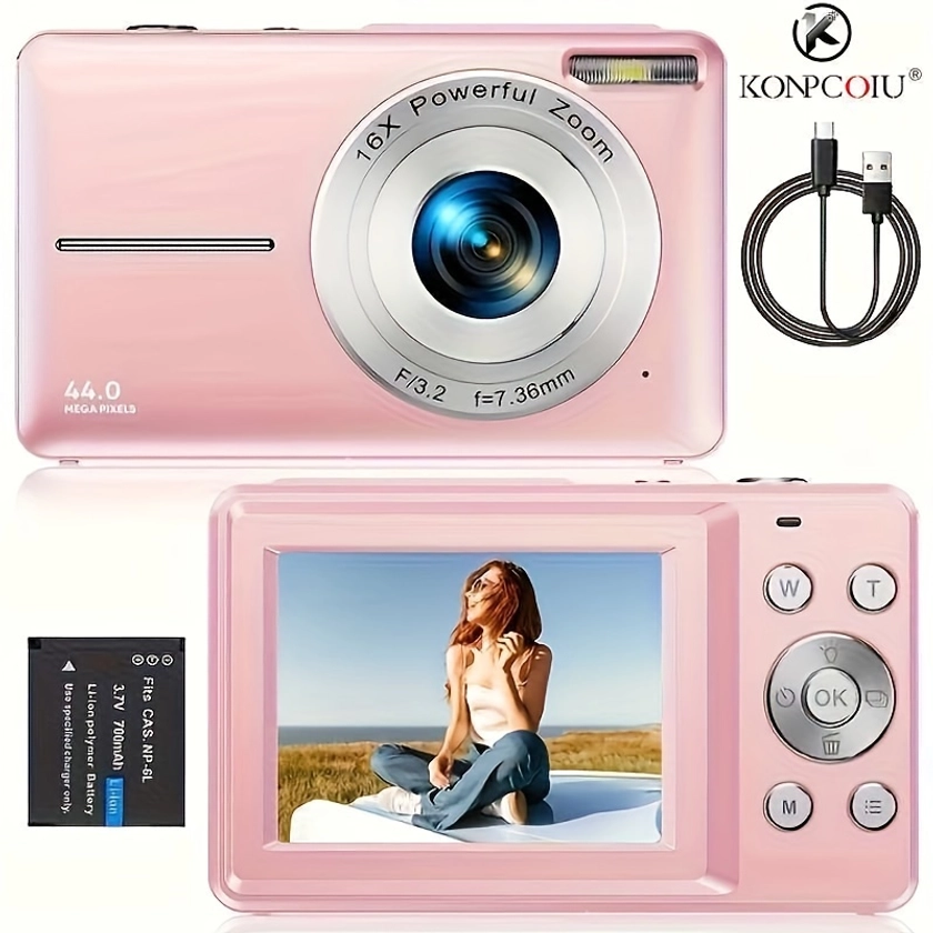 Digital Camera, FHD 1080P, Digital Point And Shoot, 44MP For Vlogging With Anti Shake 16X Zoom, Compact, Small For Kids Boys Girls Teens Students Seni