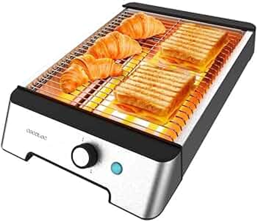 Cecotec - Grille-Pain Plat Horizontal NiceSlice - Bread Toaster en Acier Inoxydable à 3 Résistances, 1000W, Tous les Pains et Petits Pains, Résistances à Quartz, 6 Niveaux de Grillage