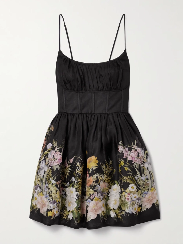 ZIMMERMANN Natura floral-print linen and silk-blend bustier mini dress | NET-A-PORTER