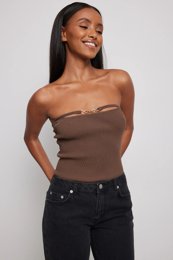 Fine Knitted Cut Out Tube Top Brown