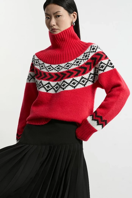 Fairisle Pattern Crew Neck Jumper | Karen Millen