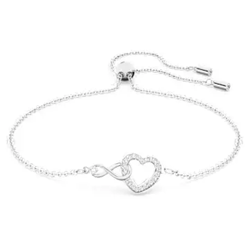 Bracelet Hyperbola, Infini et cœur, Blanc, Métal rhodié