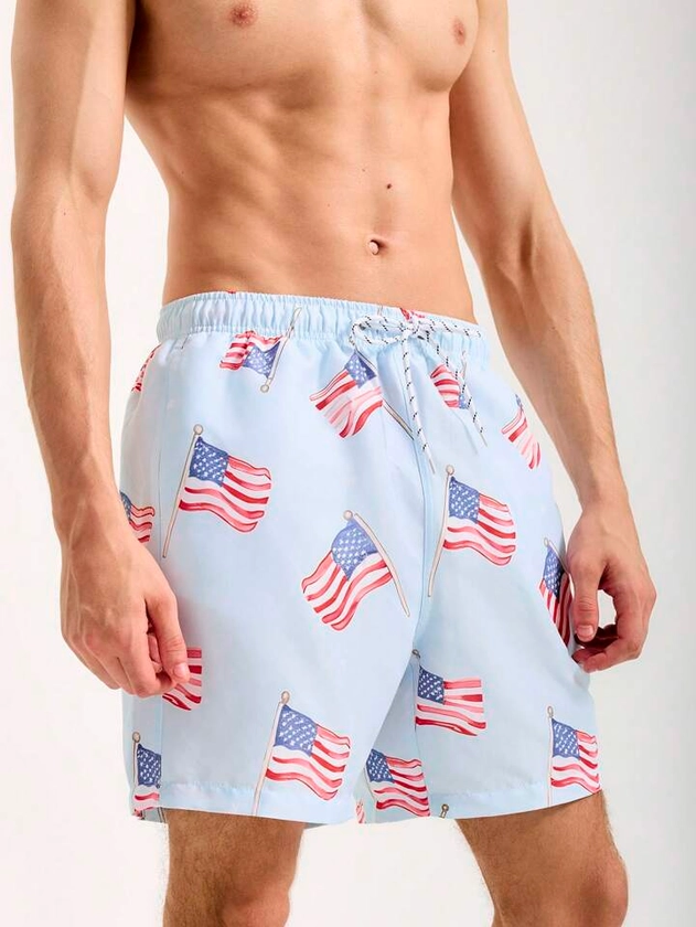 Manfinity Men's Vacation Casual American Flag Printed Drawstring Waist Beach Shorts | SHEIN USA