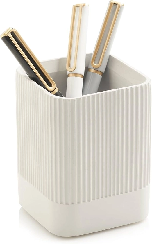 KIBAGA Aesthetic Pen Holder for Desk - Modern Concrete Pencil Holder - Cute and Functional Desk Organizer for Office Supplies - Stylish Office Decor Pen Cup