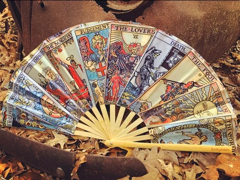Mystic Tarot Card Hand Fan Bamboo Hand Fan, Music Festival Apparel, Burning Man Necessities, Mystic, Fortune Teller Gift